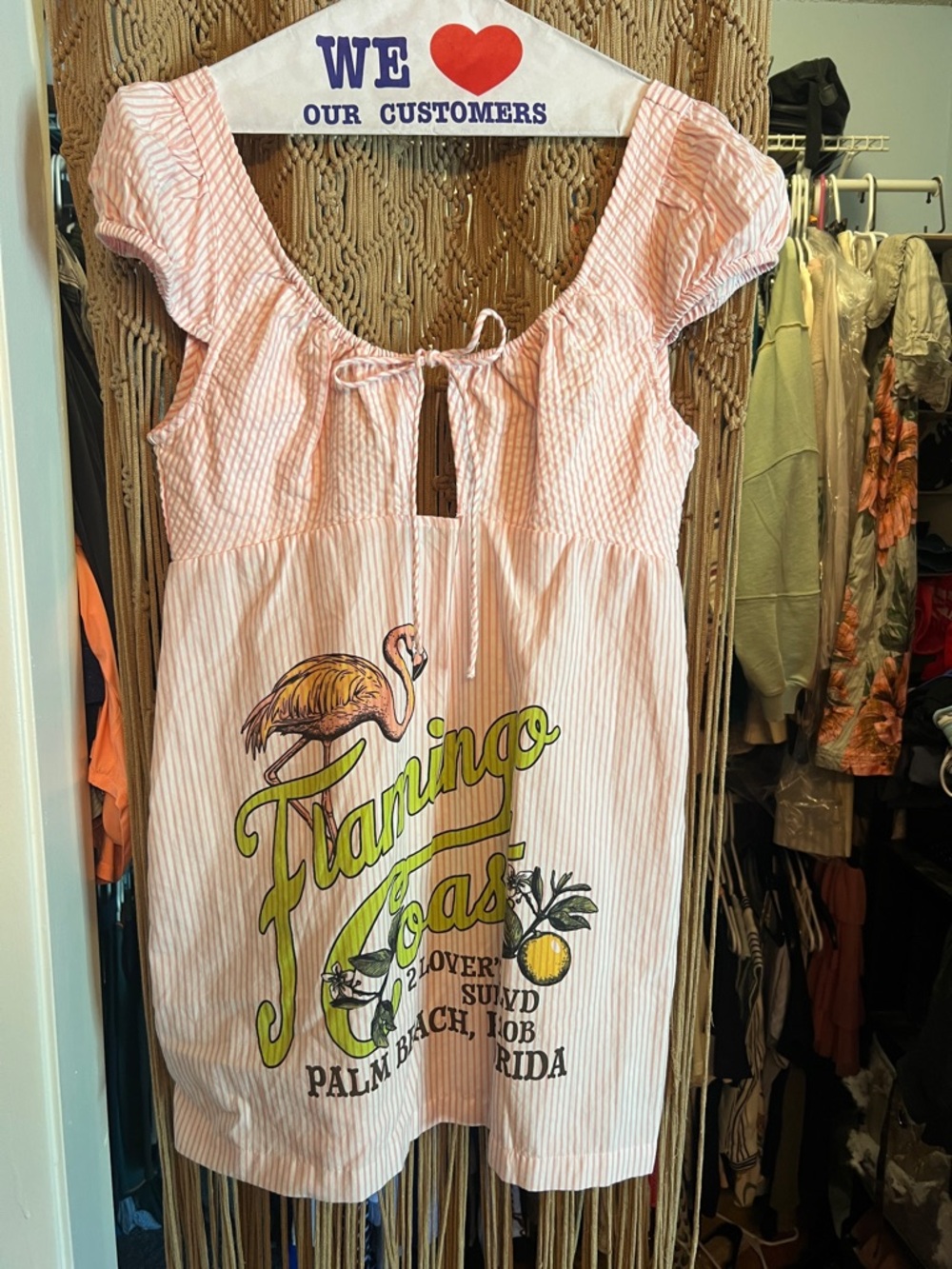 Flamingo Coast Pink Striped Women's Tie-Front baby doll dress